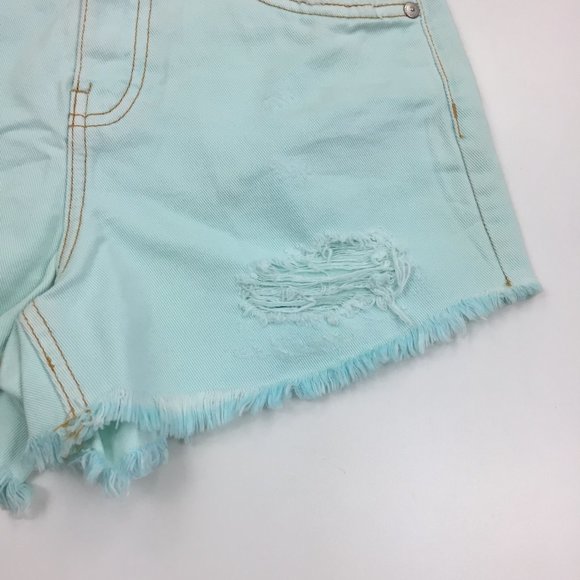 NWT ZARA Mint Green Distressed Raw Edge Hem High Rise Waist Denim Shorts - Picture 7 of 10